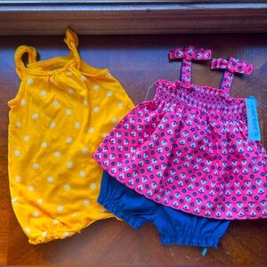 Carter’s NWT baby girl bundle, yellow sunshine romper & red blue picnic …